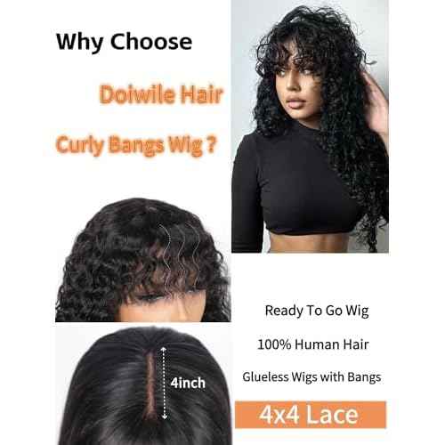 Human Hair Wig with Bangs for Black Women 4x4 HD Lace Closure Wigs Human Hair Long Black Wig with Bangs Glueless Wigs Human Hair 24inch