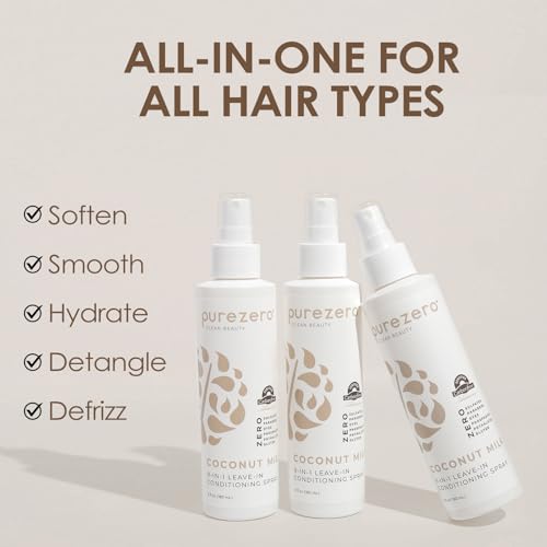 Purezero 9-in-1 Coconut Milk - Leave-In Conditioning Spray - Intense Hydration & Increase Shine, Fight Dandruff & Frizz, Zero Sulfates, Parabens, Dyes (6 oz (2 Pack))
