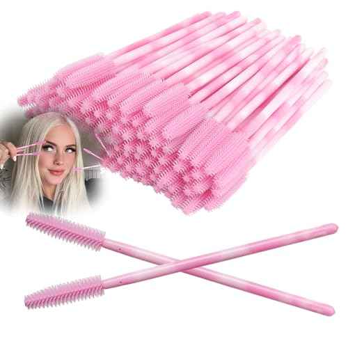 Upgrade Silicone Mascara Wands, Disposable Mascara Wand, Silicone Spoolies, Soft Lash Spoolies Brush for Eyelash Extensions, Lift and Brow Two-toned Pole(50Pcs)