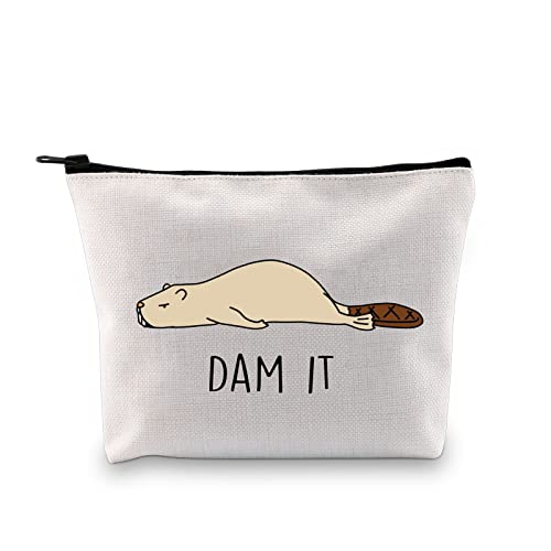 JXGZSO Funny Beaver Cosmetic Bag Beaver Lover Gift Rodent Beaver Dam It Makeup Pouch Bag