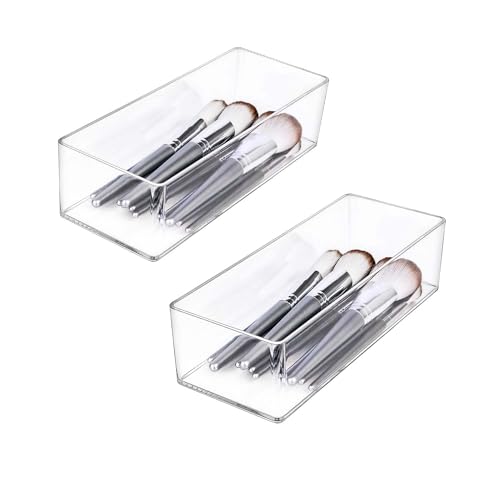 JessLab Acrylic Organizer, 2PK Cube Sections Makeup Organizer for Drawer, Makeup Organizer for Vanity, Countertop, Bathroom, Kitchen and Cabinet Storage(1+1 Compartment)