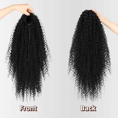 Drawstring Ponytail Extension for Women 28inch Afro Kinky Curly Ponytail Extension Synthetic Long Pony Tails Hair Extensions Hair Pieces for Daily Use£¨Black,28inch£©