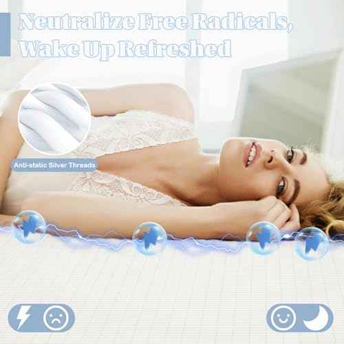 Grounding Sheets Full,Cotton+ Pure Silver Fiber,Grounded Bed Sheet Kit,Deep Pocket Grounded Bed Sheet,Well Bedding for Better Sleep & Wellness(White, Full)