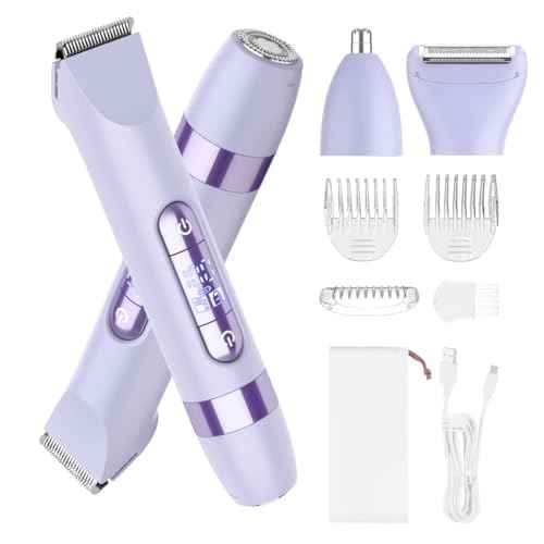 Hatteker 4-in-1 Women's Electric Razor, Dual-Head Body Hair Trimmer for Women, IPX7 Waterproof Rechargeable Bikini Trimmer & Facial Hair Remover for Legs, Armpits, Face, Nose, Eyebrows, Purple