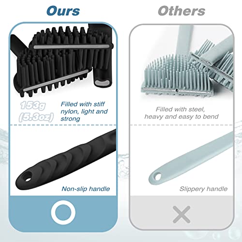 Manmihealth Silicone Back Scrubber for Shower(Thick Bristles), Body Scrubber with 15'' Long Handle, Light & Easy-to-Hold Shower Brush for Skin Exfoliating and Massaging, Not Good in Lathering.(Black)