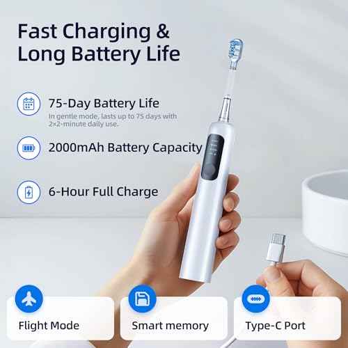 SYNHOPE Oscillating Sonic Electric Toothbrush for Adults, Rechargeable Battery & Fast Charge [Unique 60¡Æ Swing Amplitude] 3 Brush Heads with Pounch, IPX7 Waterproof & Teeth Whitening Cleaning