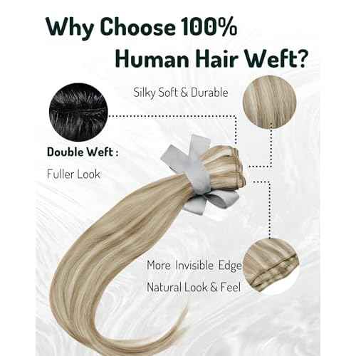 RUNATURE Sew in Extensions Real Human Hair, Weft Hair Extensions Blonde Human Hair Weft, Straight Silky Remy Hair, Softness Texture, Easy to Maintain, 18 Inch 100g #8P60 Blonde Highlights