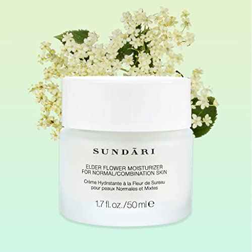 SUNDARI Elder Flower Moisturizer - 1.7 Fl Oz, Lightweight Hydrating Face Cream, Anti-Aging, Soothing, Refreshes and Nourishes, All Natural Ingredients