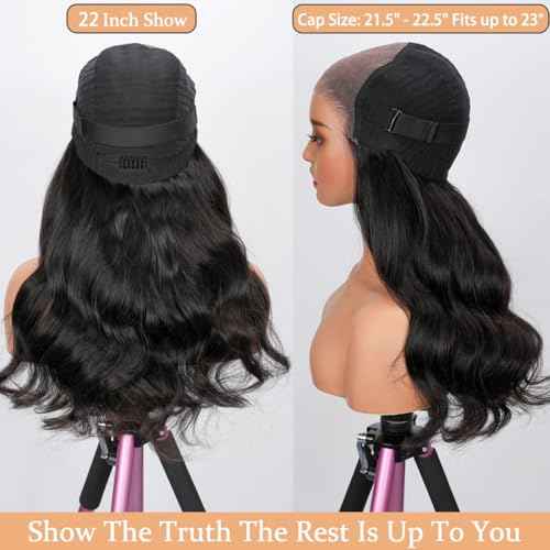 ShowJarlly Small Cap 9x6 Body Wave Lace Front Wigs Human Hair 200% Density Wear and Go Glueless Wigs Human Hair Pre Cut Closure Wig Human Hair for Black Women Natural Black 20 Inch (21.5" - 22.5")