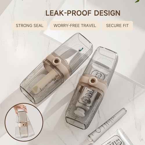 Toothbrush Travel Case, 2 in 1 Toothbrush Holder and Rinse Cup, Large Capacity Toothbrush Cup with Cover, Portable Travel Toothbrush Holder for Traveling, Camping, Trip - 1Pcs - Beige&Clear