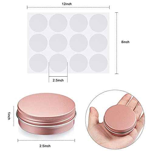 Patelai 2 oz 120 Pcs Metal Round Tins Aluminum Tin Cans Salve Tins Containers with Screw Lid 20 Sheets Stickers for Christmas Salve Spice Candies Balms Candles(Rose Gold)