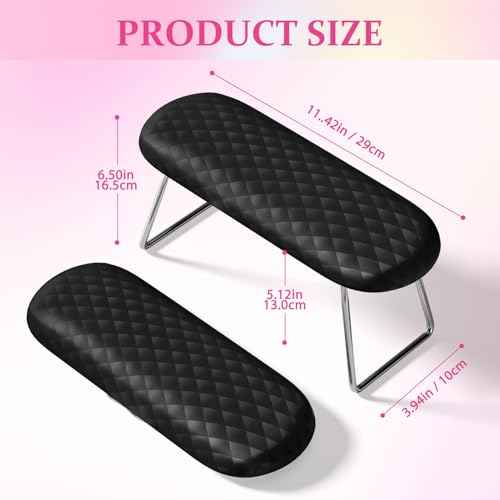 AORAEM Nail Arm Rest, Foldable Leather Nail Arm Rest with Non-slip Sleeve, Internal Sponge Filled Arm Rest Pillow with Metal Bracket, Nail Hand Rest for Home Use and Nail Salon Use (Black)