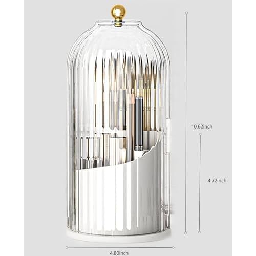 360¡ÆRotating Makeup Brushes holder with Lid£¬Make Up Organizers and Storage for Vanity Countertop or Bedroom Dresser£¨Transparent white£©