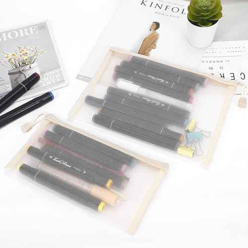 12 Pieces Zipper Nylon Mesh Pouch, Mesh Cosmetic Bags Makeup Bags Pencil Case, Multipurpose Travel Bags for Cosmetic School Office Supplies and Travel Accessories (Beige, A5)