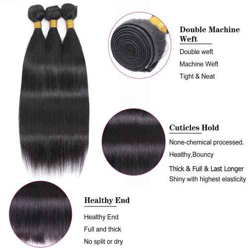 Straight Bundles Human Hair Natural Black Color 8A Grade Unprocessed Brazilian Virgin Hair 3 Bundles 8 8 8 Inch Double Weft Hair Extensions Soft And Healthy For Black Women