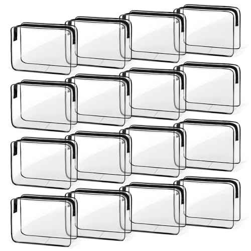 TISRATOK 16 PCS Clear Makeup Bag, Travel Essentials Toiletry Bag, Transparent PVC Cosmetic Organizer Toy Storage Pouch for Women Men - Black,Medium
