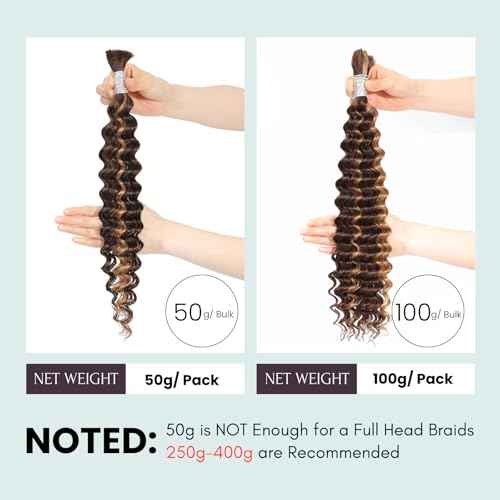 12A Braiding Hair Deep Wave Bulk Human Hair For Braids 22In 100g, 100% Virgin No Weft P4/27 Honey Blonde Highlight Ombre Bundles Curly Micro Braiding Hair For Boho Knotless Braids Thick Remy