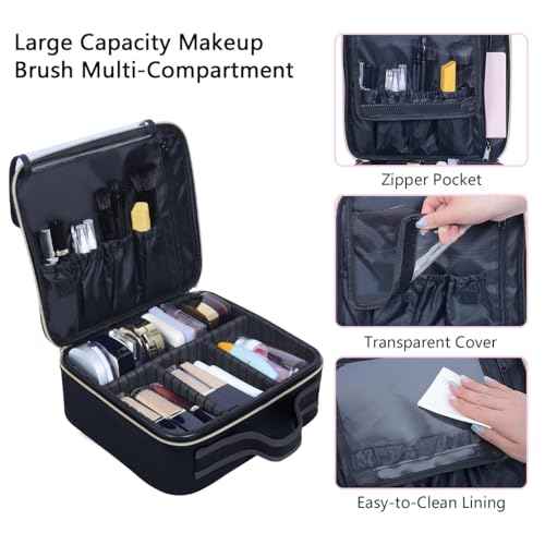 Travel Makeup Bag Organizer Case£¬with Adjustable Dividers Light Portable Storage for Makeup, Brushes, Toiletries, Jewelry, and Digital Accessories-Black