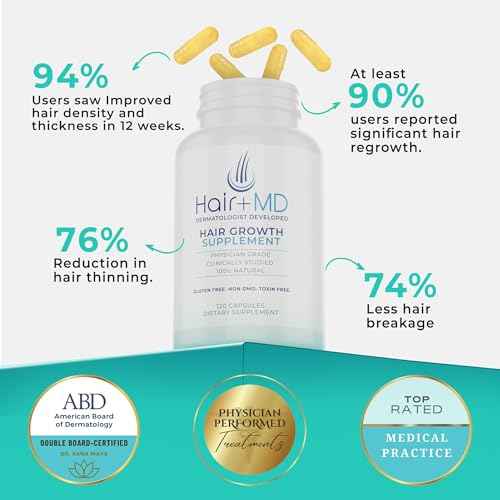 Hair Plus MD Hair Growth Supplement, 120 Capsules ? Supports Hair Growth & Density ? Dermatologist-Developed with Collagen & Vitamins ? Gluten-Free, Toxin-Free, Non-GMO ? 1 Month Supply