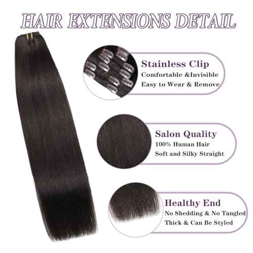 Clip in Hair Extensions Real Human Hair Dark Brown Hair Extensions Silky Straight Clip in Human Hair Extension Clip ins Remy Hair for Women 85g 7pcs 14 Inch