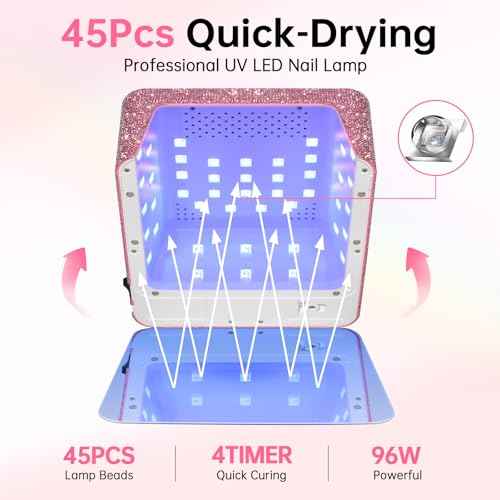Cordless UV Nail Lamp for Gel Nail Polish 96W, Rechargeable LED Nail Light Professional Nail Dryer with 4 Timer Setting, Touch Control & Auto Sensor, Fast Curing lamp for Salon & Home