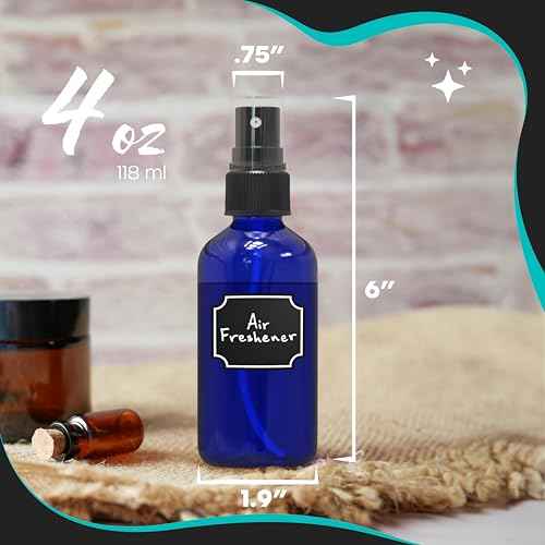 Nevlers Blue Glass Spray Bottles 4 Oz 48 Pack | Small Spray Bottles Mist Sprayer Set w/Funnel, Brush, Marker & Labels | Glass Mist Bottle For Use As Atomizer Sprayer for Perfume & More
