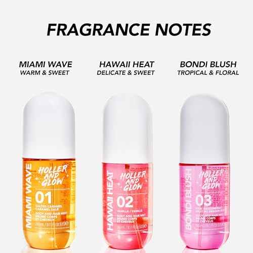 Holler and Glow Miami Wave Salted Caramel Body & Hair Mist, Body Spray For Women, Hair Perfume, Fragrance, Sweet Coconut, Vanilla Scented, Warm & Sweet Fragrance Notes, 8.11 Fl Oz