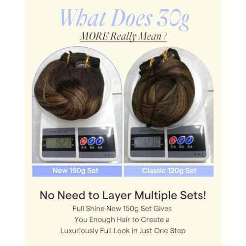 Full Shine Dark Brown Balayage Clip in Extensions Real Human Hair 20 Inch 150 G Brown Clip on Hair Extensions for Thickness 7 Pcs
