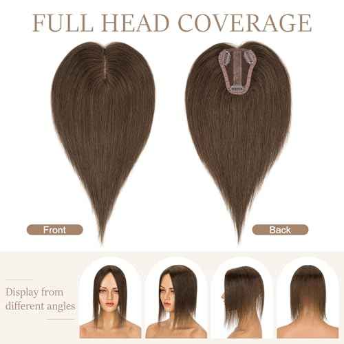 Rich Choices Hair Toppers for Women Real Human Hair 150% Density Clip in Silk Base No Bangs 100% Human Remy Toppper Realistic Scalp Pieces for Women with Thinning Crown 8 Inch #2R Chocolate Brown