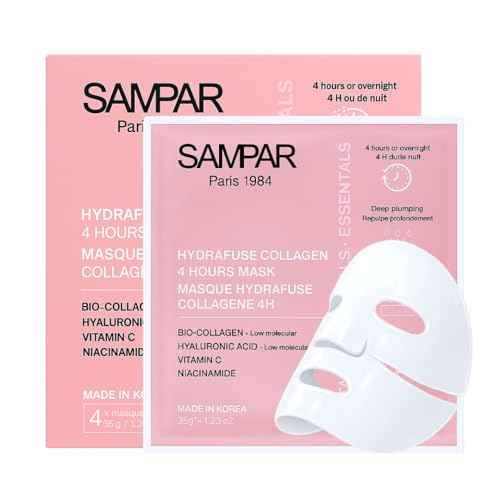 Sampar Hydrafuse Collagen 4 Hours or Overnight Mask ? Korean Skincare for Radiant, Smooth Skin | Anti-Aging Face Mask with Ultra-Potent Collagen to Reduce Wrinkles, Tighten Pores & Boost Glow (4-Pack)