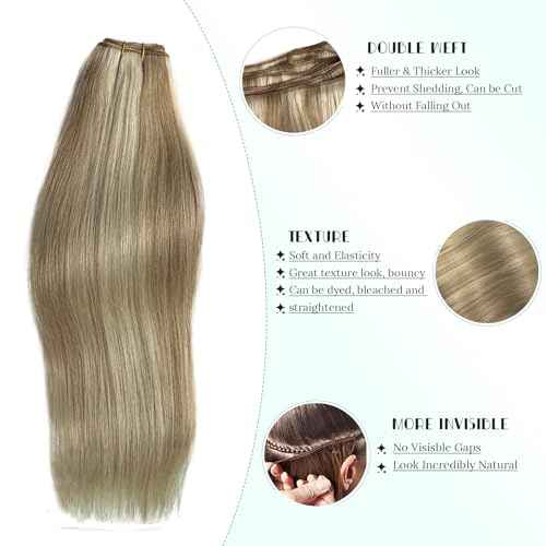 Human Hair Weft Blonde Hair Extensions Real Human Hair Weft Highlights Human Hair Extensions Sew in Brown Mix Ash Blonde Ombre Weft Hair Extensions Human Hair Straight 120g 22inch