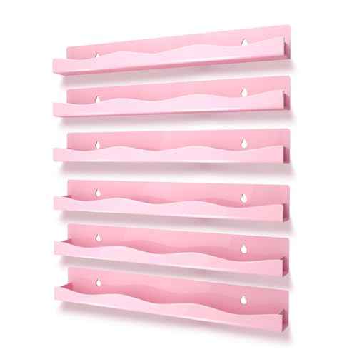 YMVV 6 Pack Nail Polish Wall Mounted Shelf,15 Inch Nail Polish Floating Shelves for 66-90 Bottles Multi-Purpose,Ideal Gift, Great Display for Salons Retailers,Pink