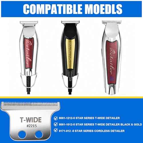 2215 Replacement T Wide Blades Compatible with Wahl 5 Star Detailer Li Trimmer(8081) and (8171) - Adjustable Stainless-steel Zero-Gap Trimmer Blade £¨1PC-silver)