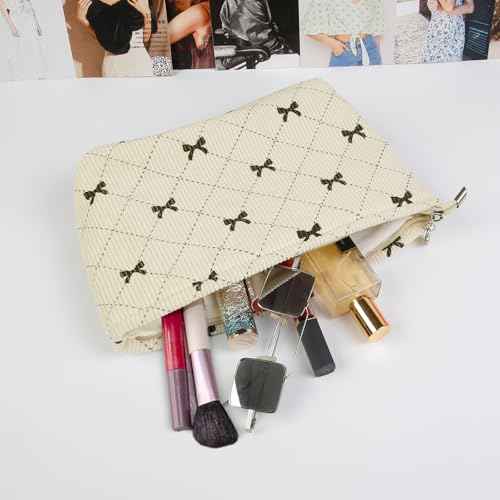 Bows Cosmetic Bags for Women, Cute Bow Makeup Bag Coquette Aesthetic Purse Travel Makeup Bag Small Cosmetic Bag for Purse