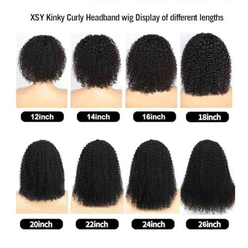 XSY Headband Wig Human Hair for Black Women Kinky Curly Headband Wig Glueless Brazilian Hair None Lace Front Wigs 150% Density Half Wigs Natural Colour 150% Density (22inch)