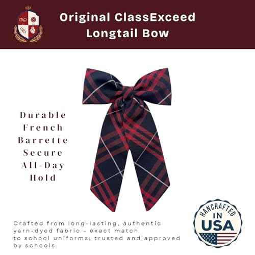 Jumbo Plaid Hair Bow for Girls ? Extra Large 5"x8" with Long Tail & Secure French Barrette ? Durable Yarn-Dyed Fabric ? Elegant Back to School Accessory (Dark Navy and Red Plaid #37)