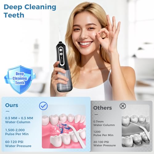 Water Dental Flosser Pick for Teeth, Cordless Oral Irrigator Cleaner 350ML IPX7 Waterproof Rechargeable, 4 Modes 4 nozzles, Portable Professional Flossing for Cleaning Gum Care Braces Home Travel