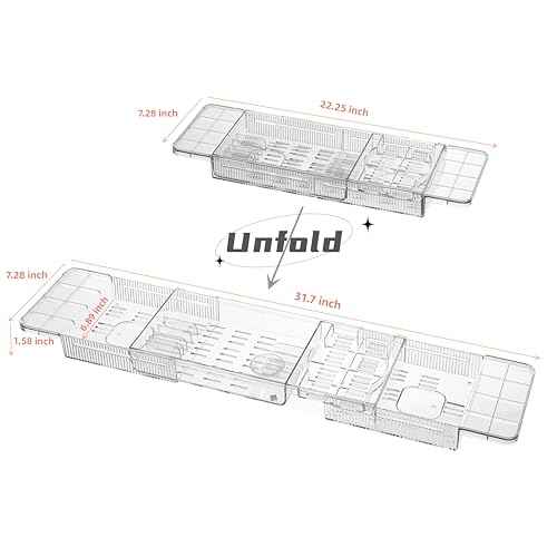 IEEK Expandable Bath Tray with Wine and Book Holder - Clear Acrylic Bathtub Caddy Shelf - Plastic Board Gift for Women