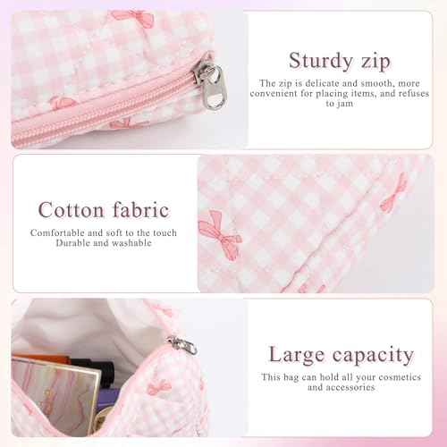 Anfly Makeup Bag, Quilted Cosmetic Bags, Large Floral Make Up Bag, Cute Makeup Bag 3PC Set for Women Girls (Pink)