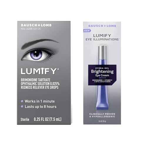 Lumify Redness Reliever Eye Drops 0.25 fl oz and Lumify Brightening Cream 0.5 fl oz, Hypoallergenic Eye Care Bundle
