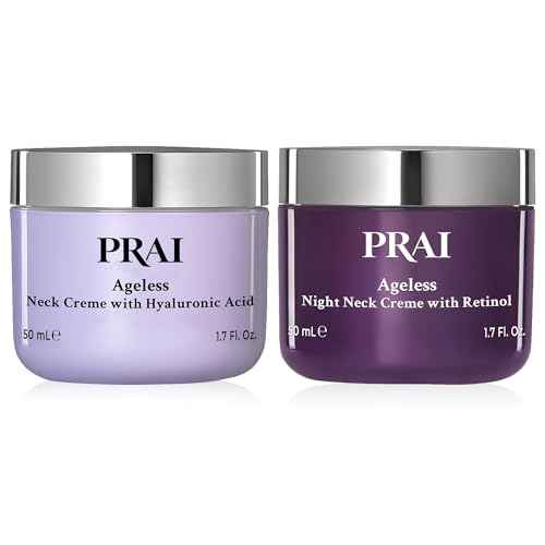 PRAI Beauty Ageless Day and Night Neck Creme Set | 1 Throat & Decolletage Day Creme and 1 Throat & Decolletage Night Creme | Skin Tightening Cream Set for Instantly Ageless Neck | 1.7 Oz Each