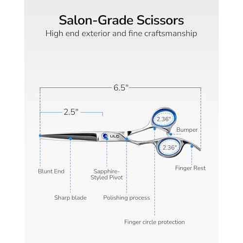 Hair Cutting Scissors for Left Hand, ULG Left-Handed Professional Hair Scissors 6.5-Inch Razor Edge Barber Shears for Salon and Home Hair Cutting Made of Japanese Stainless Steel, Blue Fingerhole Ring