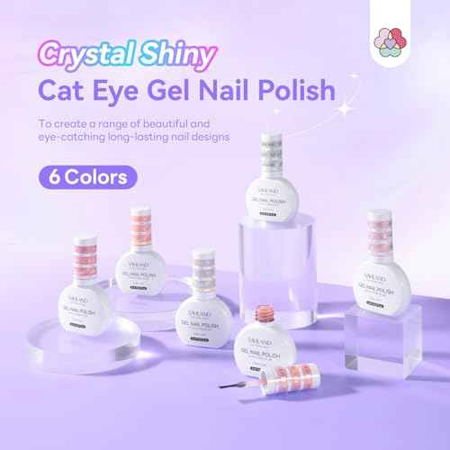 SAVILAND Color Artistry Cat Eye Gel Nail Polish 6 Colors: Crystal Shiny Gel Nail Polish Shimmer Glitter Rainbow Magnetic Glitter Cat Eye with Magnet Stick Soak Off U V Lamp Manicure Nail Art
