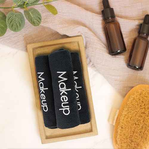52 Pcs Black Makeup Washcloths - 13x13 Inch Microfiber Makeup Remover Towels - Reusable Soft Absorbent Face Cloth - Facial Cleansing Remover Washcloths for Women Skin Cleaning