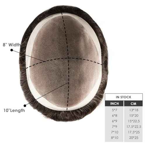 Toupee for Men Human Hair Mens Toupee Mono Base with NPU Around Hair Units Curly Wave Mens Wigs Toupee Hair Real Human Replacement System for Man Freestyle Natural Wig #1B Off Black (6x8")