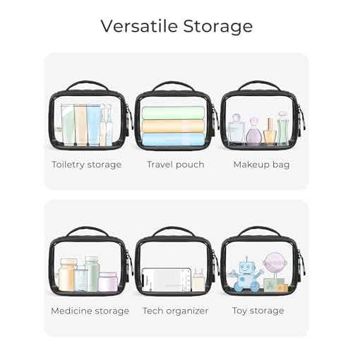 BAGSMART Clear TSA-Approved Toiletry Bag, Large Opening Quart Sized Makeup Bag with Handle, Double Zipper, Clear Cosmetic Organizer for Women