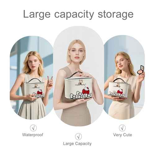 Vimanllie Makeup Bag Large Waterproof Cosmetic Bag with Dedicated Brush Holder, Cute Printed Makeup Organizer for Women Traveling,Portable Toiletry Bag for Girls