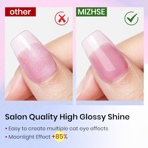 MIZHSE Cat Eye Gel Nail Polish Moonlight 6 Colors Ceramic Magnetic Gel Polish Set with Magnet Stick Crystal Silver Champagne Pink Green Blue Purple Magnetic French Gel Nail Polish Kit Gift Set