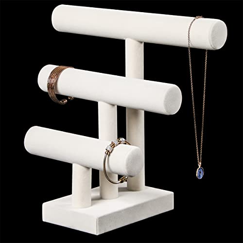 3 Tier Bracelet Holder,Bracelet Displays for Selling,Jewelry Display Stand for Bangles Necklaces Hair ties Scrunchies Watches (Beige)