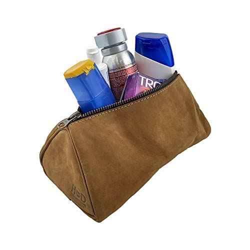 Hide & Drink, Travel Triangular-Shaped Toiletry Bag, Rustic Handbag, Full Grain Leather, Handmade, Old Tobacco